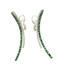 Curved Pendant Earrings with Tsavorite and Diamonds in White Gold