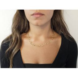 Photo of worn 43 cm flat Circle necklace with central motif in Yellow Gold