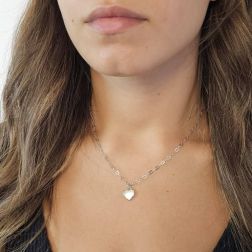 Photo of worn Chain necklace with Heart pendant in 18kt White Gold