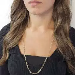 Collana Laccio 70cm con Ovali godronati alterni in Oro Giallo e Bianco foto indossata