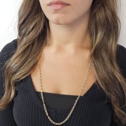 Photo of worn Necklace with alternating knurled ovals in 18kt Yellow and White Gold