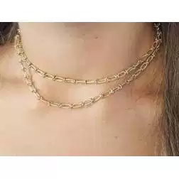 Collana Laccio 70cm con Ovali godronati alterni in Oro Giallo e Bianco foto indossata