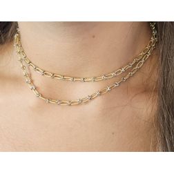 Photo of worn Necklace with alternating knurled ovals in 18kt Yellow and White Gold
