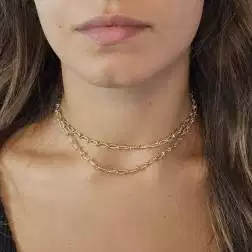 Collana Laccio 70cm con Ovali godronati alterni in Oro Giallo e Bianco foto indossata