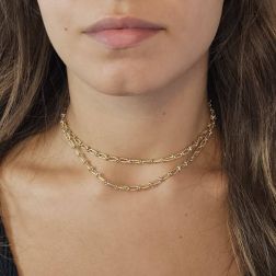 Photo of worn Necklace with alternating knurled ovals in 18kt Yellow and White Gold