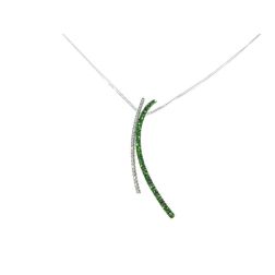 Necklace with Curved Pendant Tsavorite and Diamonds in White Gold