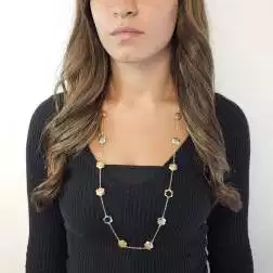 Collana Laccio 80cm fiori ricamati traforati in Oro Giallo, Rosa e Bianco