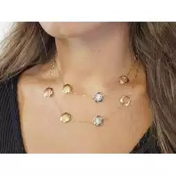 Collana Laccio 80cm fiori ricamati traforati in Oro Giallo, Rosa e Bianco
