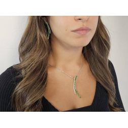 Photo of worn Necklace with Curved Pendant Tsavorite and Diamonds in White Gold