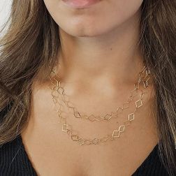 Photo of worn Lace Necklace 90cm Flat Diamond Chain in Yellow Gold