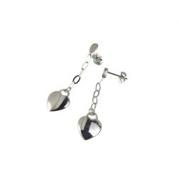 White Gold Heart Pendant Chain Earrings