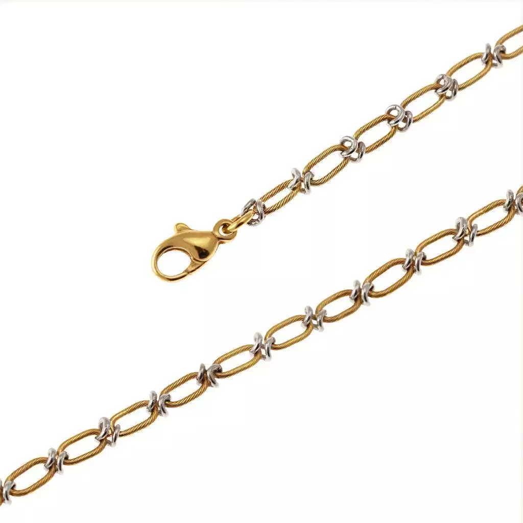 Collana Laccio 70cm con Ovali godronati alterni in Oro Giallo e Bianco