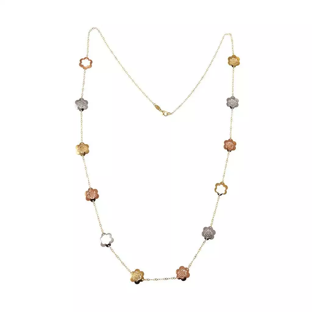 Openwork Flowers Necklace in 18kt Yellow, Rose and White Gold