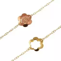 Collana Laccio 80cm fiori ricamati traforati in Oro Giallo, Rosa e Bianco