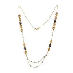 Collana 60cm con Ciondoli ricamati e Sfere Diamantate in Oro Giallo e Bianco