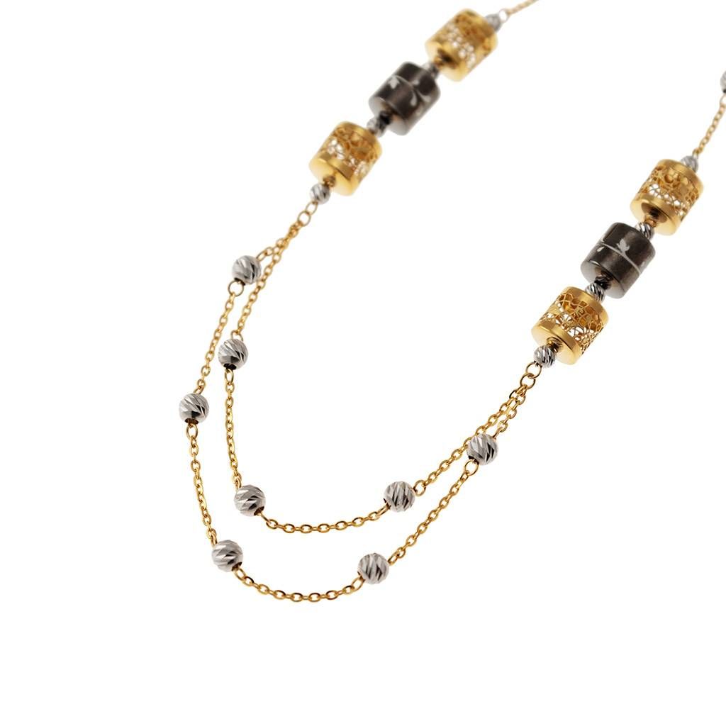60cm Necklace with pendants and Diamond spheres in Yellow and White Gold