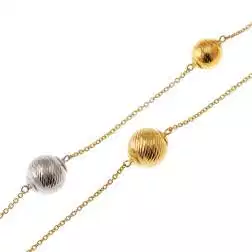 Collana Laccio 96cm con Sfere Diamantate in Oro Giallo e Bianco