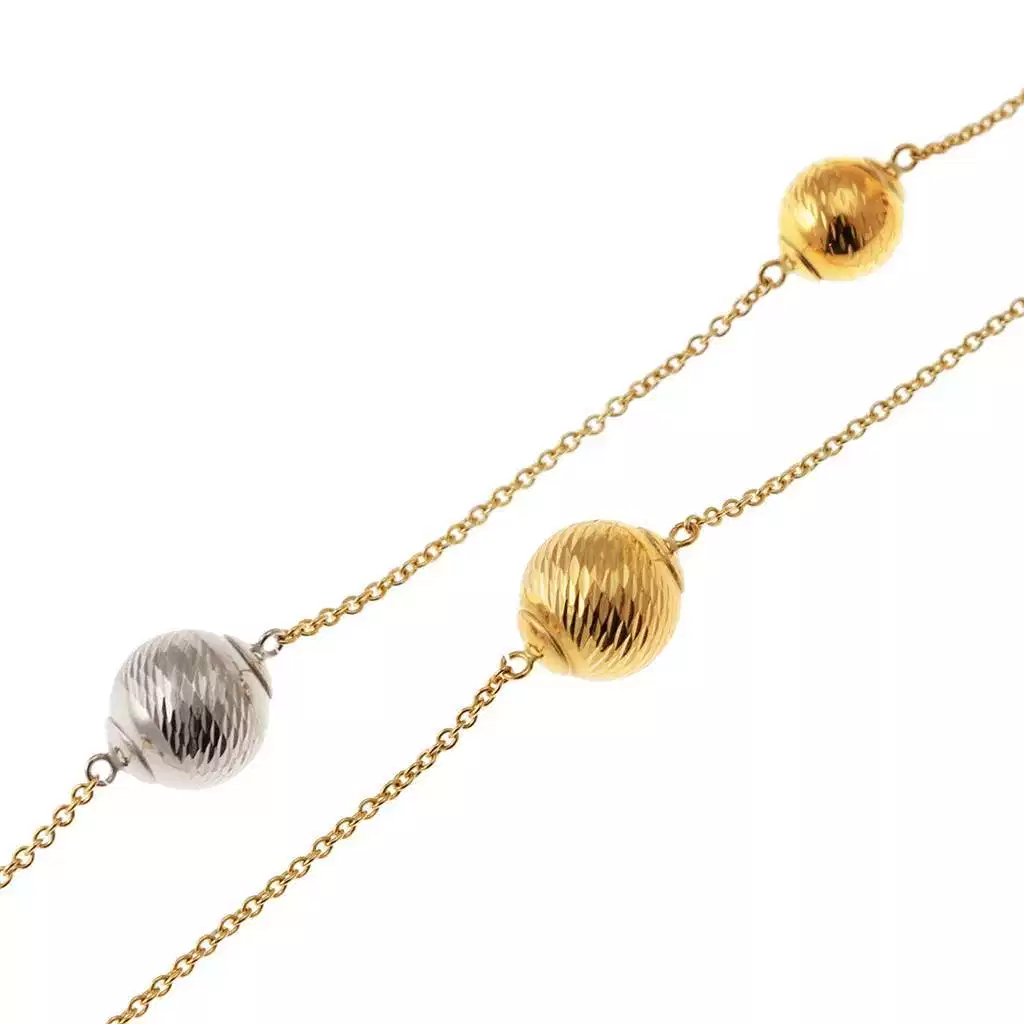 Laccio Necklace 96 cm with Diamond Spheres in Yellow and White Gold