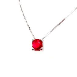 Necklace with Ruby Solitaire on squared bezel