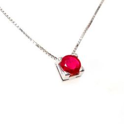 Necklace with Ruby Solitaire on squared bezel