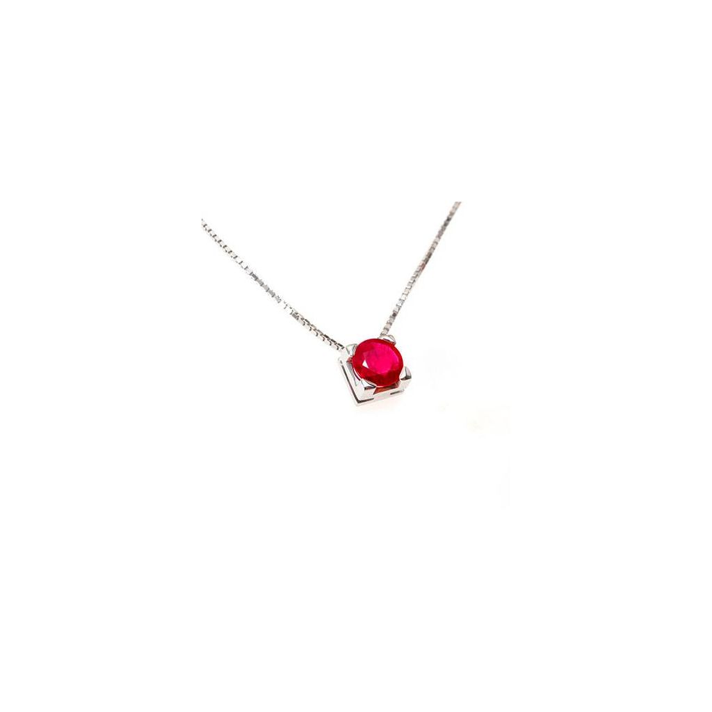 Necklace with Ruby Solitaire on squared bezel