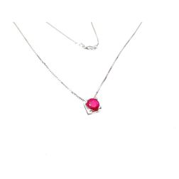 Necklace with Ruby Solitaire on squared bezel