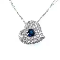 Collana Cuore Zaffiro Blu e pavè Diamanti