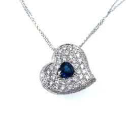 Diamonds with Blue Sapphire Heart Necklace