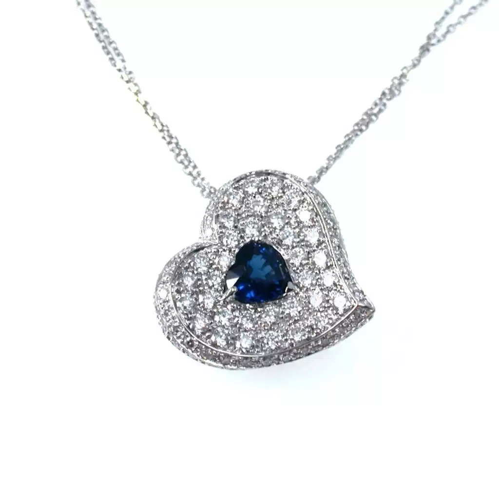 Collana Cuore Zaffiro Blu e pavè Diamanti