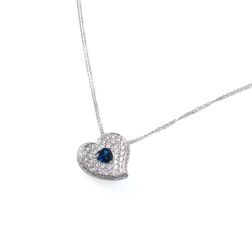 Diamonds with Blue Sapphire Heart Necklace