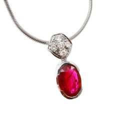 Semi-rigid necklace with Oval Red Ruby and 5 Diamonds in White Gold