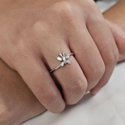 Photo of worn Butterfly Ring with Zircons in White Gold