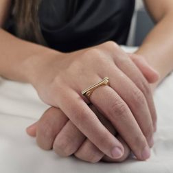 photo of worn Satin Yellow Gold and White Gold Non-Rhodium Squared Ring