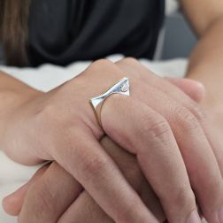 photo of worn Satin Yellow Gold and White Gold Non-Rhodium Squared Ring