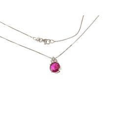 18kt White Gold Red Ruby and 3 Diamonds Point Light Necklace
