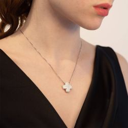 Photo of worn Necklace with diamonds square cross