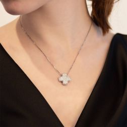 Photo of worn Necklace with diamonds square cross