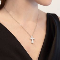 Photo of worn Necklace with diamonds rounded cross