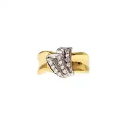 Anello Fiocco in Oro Giallo con Zirconi