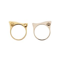 Satin Yellow Gold and White Gold Non-Rhodium Squared Ring