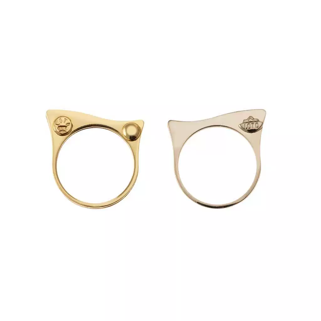 Anello Scultura rettangolare Oro Giallo e Bianco