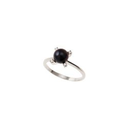 Anello con Perla nera e 4 Zirconi in Oro Bianco