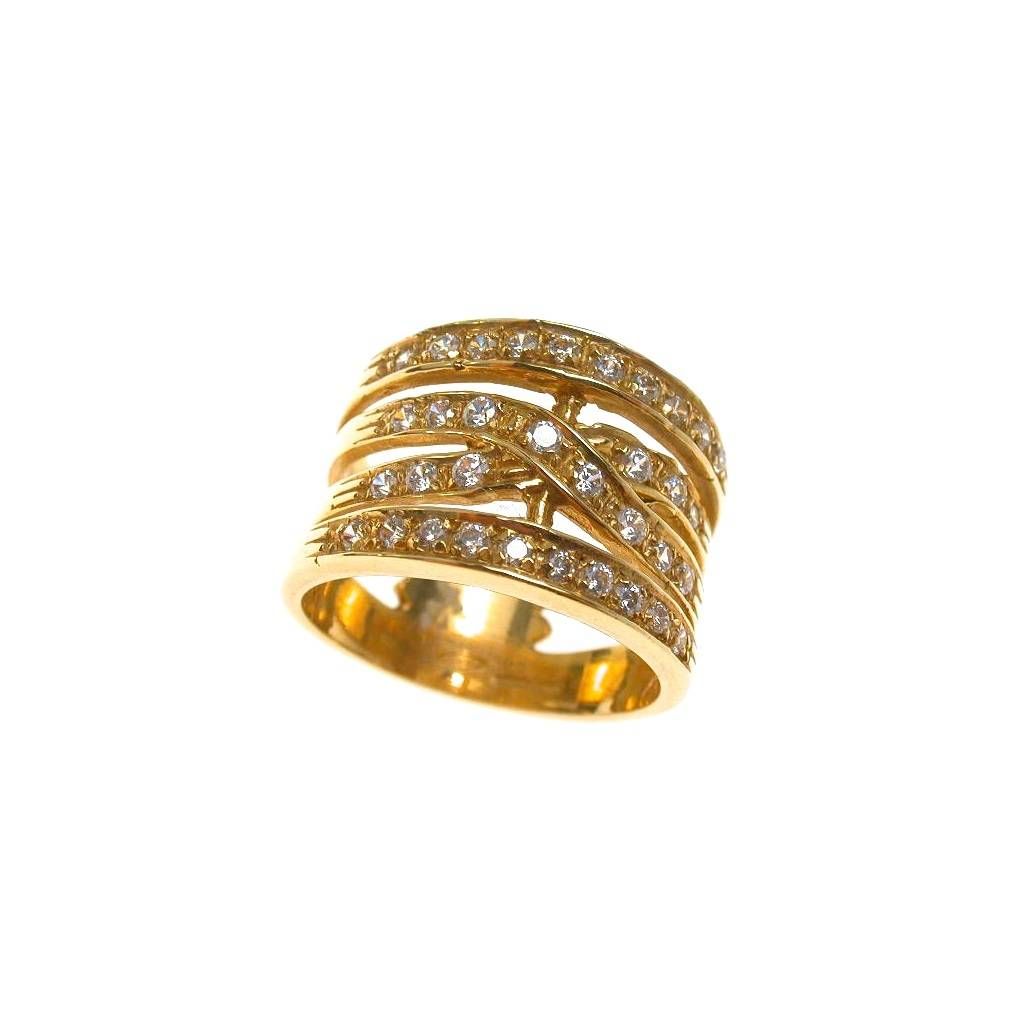 Four Strand Braided Ring with Yellow Gold Zircons