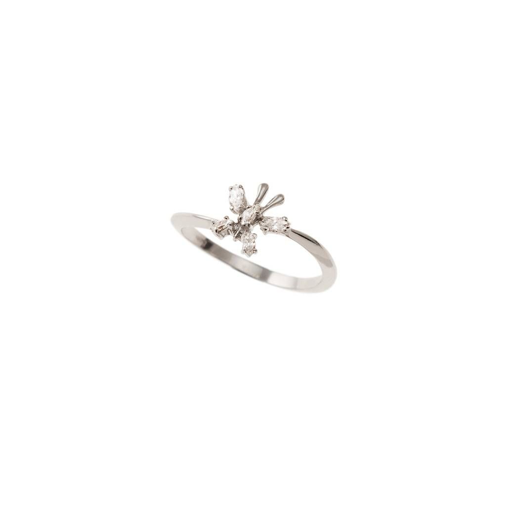 Butterfly Ring with Zircons in White Gold