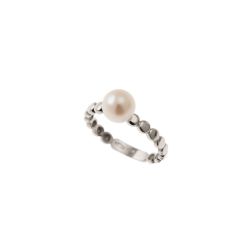 Anello con Perla e ciottolini in Oro Bianco