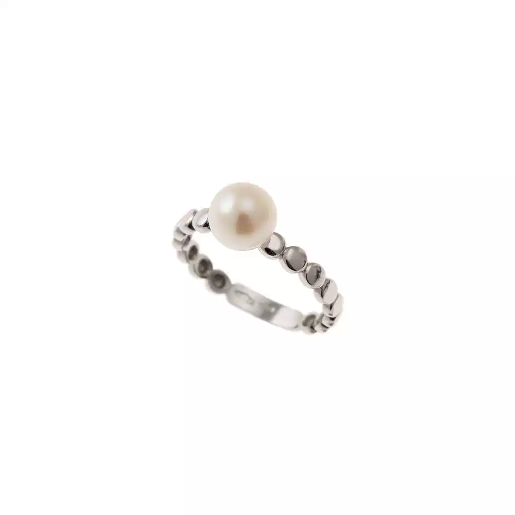 Anello con Perla e ciottolini in Oro Bianco
