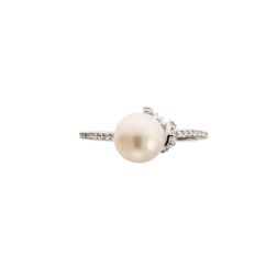 Anello Nodo con Perla e Zirconi Oro Bianco