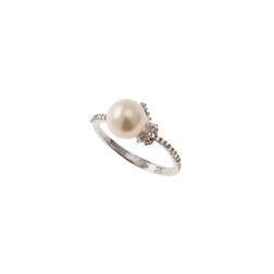 Anello Nodo con Perla e Zirconi Oro Bianco