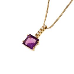 Necklace with squared 7x7mm Amethyst and Diamonds pendant