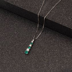 Necklace with Scalar Tennis Pendant Diamonds and Emerald